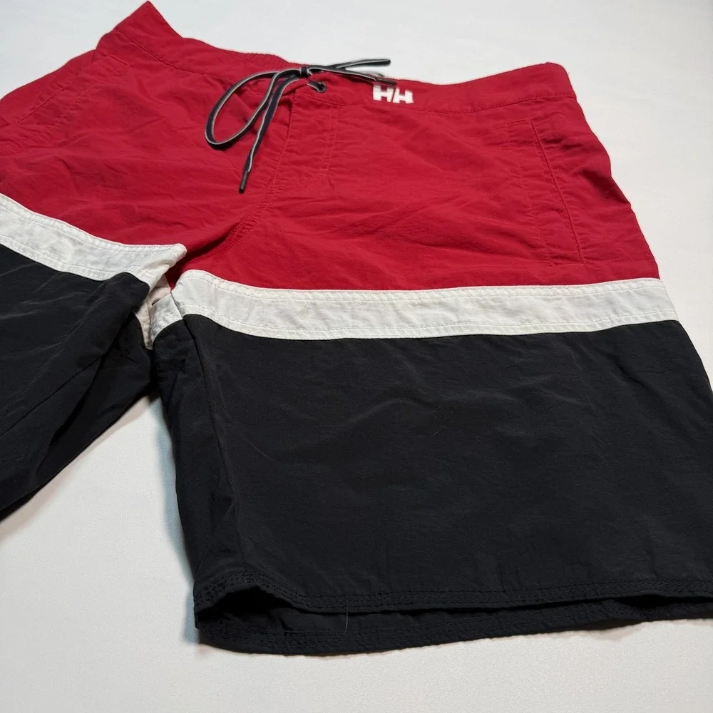 Helly Hansen Mens Swim Shorts 36 Red Black Colorblock Mesh Lined Pockets